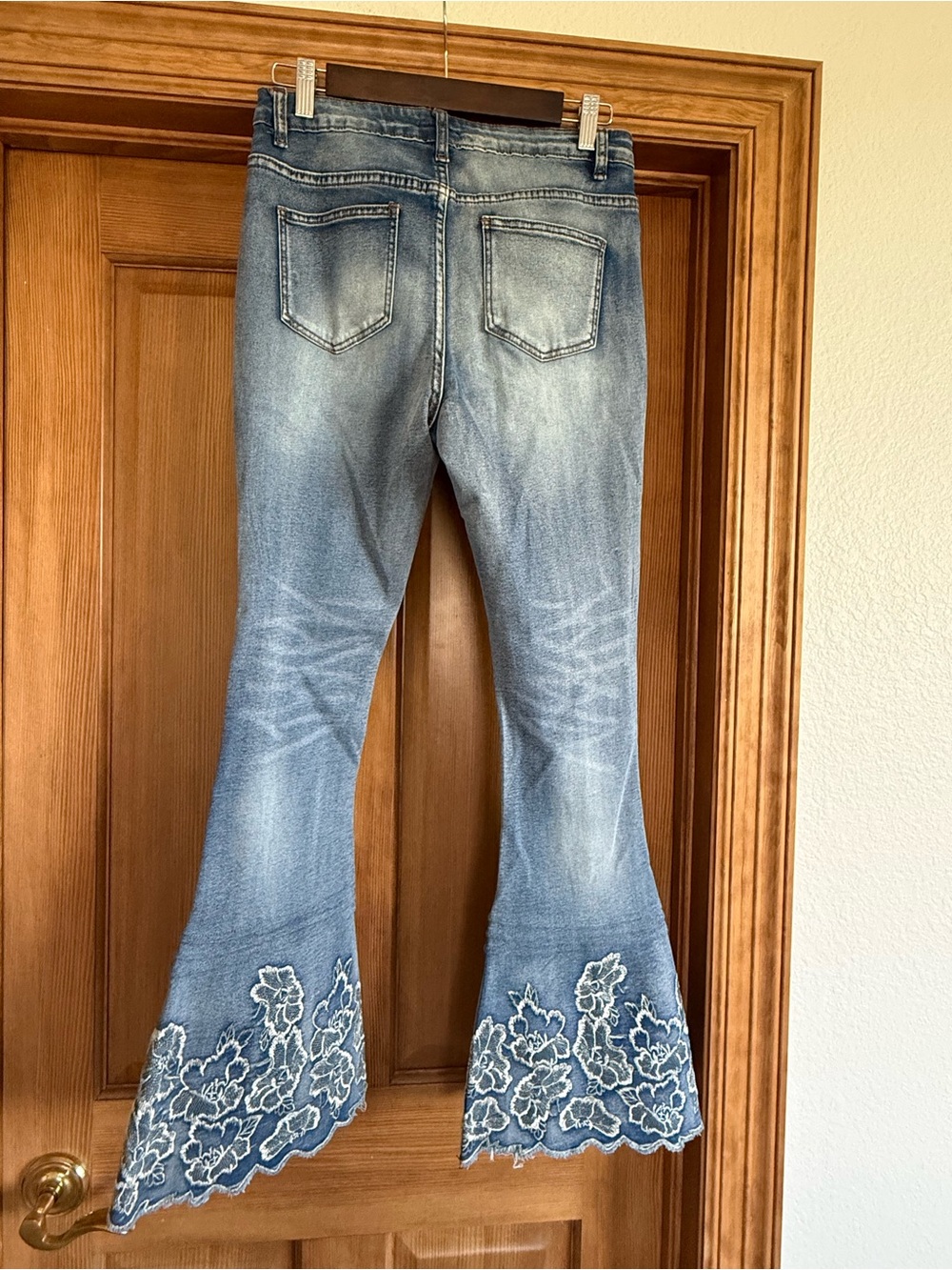 VENUS Light Blue Flare Jeans with Floral Lace Hem - Picture 4 of 4
